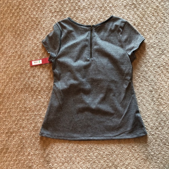 Merona Zipper Back Faux Leather Trim Houndstooth gray and black Top - Picture 5 of 5